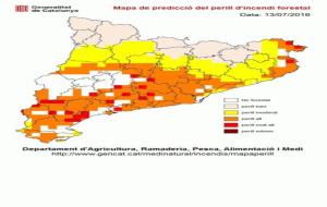 Mapa de risc d'incendis forestals d'aquest dimecres. EIX