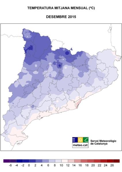 Mapa de temperatura mitjana del mes de desembre de 2015 . EIX