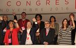 Nuria Marín, Miquel Iceta, Àngel Ros i Núria Parlon canten La Internacional a la cloenda del XIII Congrés del PSC. ACN/ Maria Bélmez