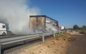 Un camió s'incendia a l'AP-7, al Vendrell, sense causar ferits