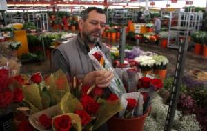 Un venedor a una parada de roses del Mercat de Flor i Planta Ornamental de Catalunya. ACN