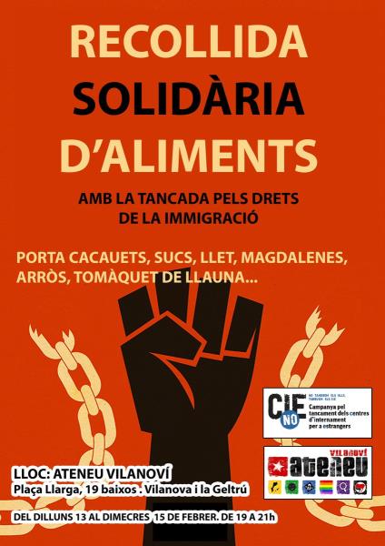 Recollida d'aliments solidària amb la Tancada per drets immigració