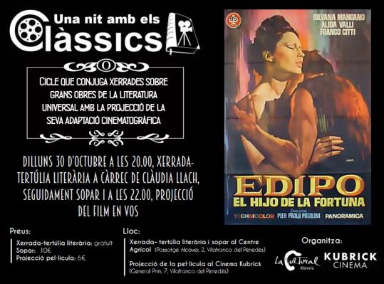 El mite d’Èdip en la versió cinematogràfica de Pasolini, dilluns, al cicle de literatura i cinema del Kubrick i La Cultural
