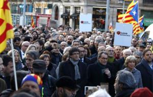 Artur Mas, Joana Ortega, Irene Rigau, Carles Puigdemont i Carme Forcadell, avancen cap el TSJC. ACN  / Pau Cortina 