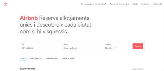 Captura de pantalla de la pàgina web d'Airbnb. ACN