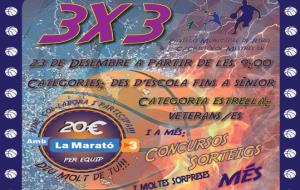 Cartell del torneig 3x3 per la Marató del CB Ribes. Eix