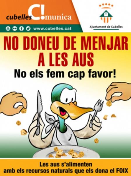 Cubelles impulsa una campanya per tal que no es doni de menjar als animals de la desembocadura del Foix. EIX