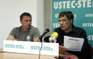 D'esquerra a dreta, els portaveus d'Ustec-Stes Raúl Cansado i Xavier Diez, aquest 12 de setembre del 2017 durant la roda de premsa a Girona. ACN