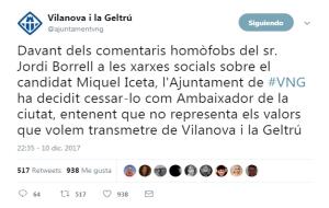 El científic vilanoví Jordi Borrell incendia Twitter per insults i comentaris homòfobs contra Iceta