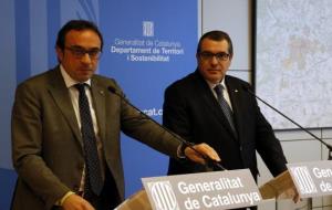 El conseller de Territori i Sostenibilitat, Josep Rull, i el conseller d'Interior, Jordi Jané, en roda de premsa. ACN