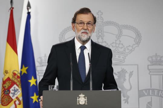 El president espanyol, Mariano Rajoy, en roda de premsa a La Moncloa per valorar l'1-O . ACN
