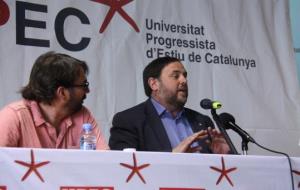 El vicepresident del Govern, Oriol Junqueras, en l'acte de clausura de la UPEC a la seu de la UGT de Catalunya. ACN