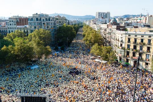 Imatge aèria del Passeig de Sant Joan de Barcelona. Pla general del 11 de setembre del 2016. ANC