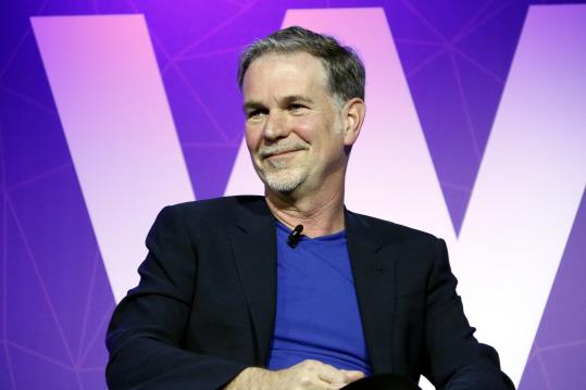 Imatge del fundador de Netflix, Reed Hastings, durant la seva conferència al MWC 2017, aquest dilluns 27 de febrer. ACN