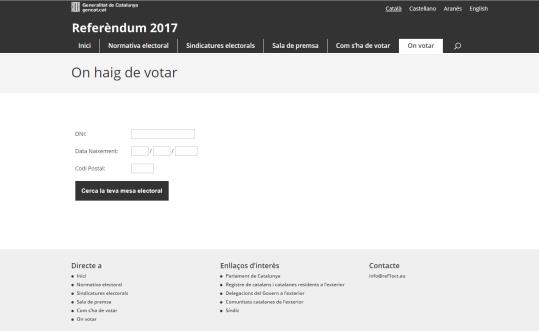 Imatge del web en què s'informa els ciutadans del local on podran votar per l'1-O . ACN