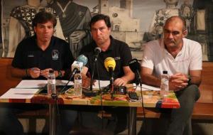Pla obert dels presidents dels Castellers de Vilafranca, la Vella de Valls i els Minyons de Terrassa en roda de premsa conjunta. ACN