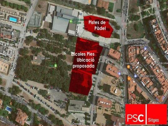 Proposta d'ubicació de l'Escola Pia de Sitges i les pistes de pàdel. PSC Sitges