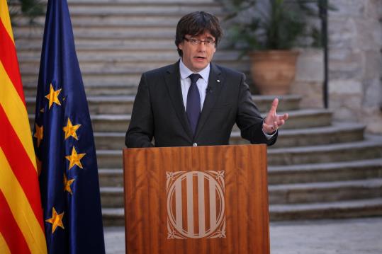 Puigdemont, en un moment de la seva declaració, aquest dissabte. ACN