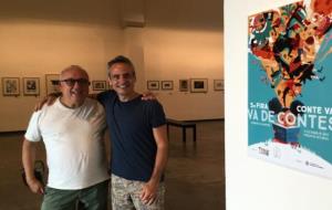 Sebastià Serra i Jaume Sendra a l'exposició organitzada per l'Associació pel Foment de la Literatura Infantil Judit Sendra. Eix