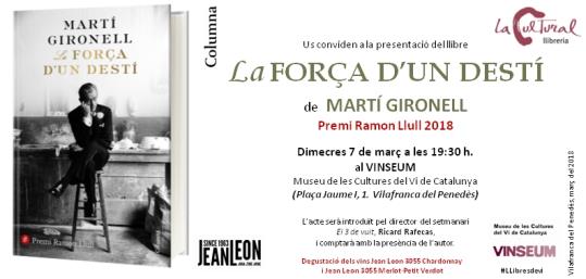 Presentació al Vinseum de La força d'un destí de Martí Gironell
