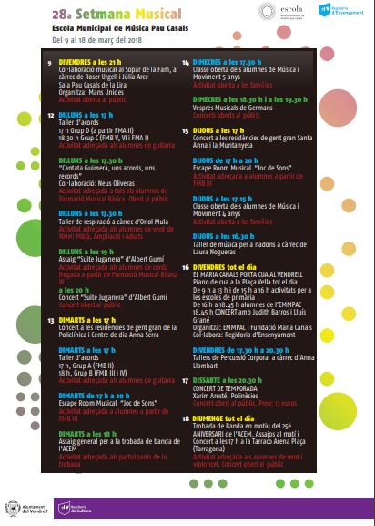 28a Setmana Musical de l'Escola Municipal de Música Pau Casals del Vendrell