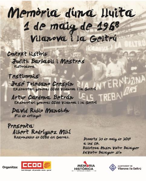 CCOO Garraf organitza un acte per a la recuperació memoria social i democràtica de Vilanova