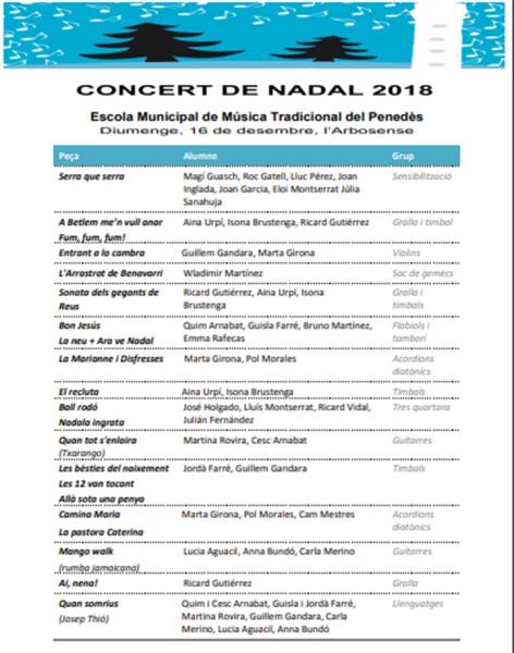 Concert Nadal de l'Escola Municipal de Música Tradicional de l'Arboç