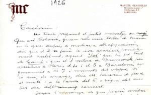 Captura en detall d'una de les cartes d'Eduard Toldrà a Manuel Clausells
