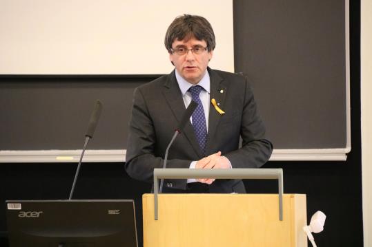 Carles Puigdemont a la Universitat de Hèlsinki, a Finlàndia, el 23 de març del 2018. ACN