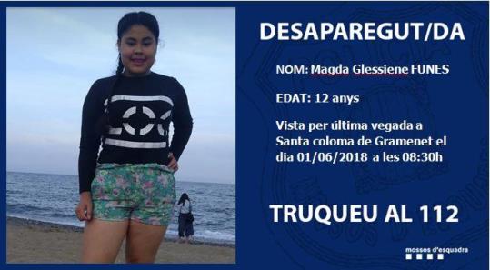 Desapareguda una nena de 12 anys a Santa Coloma de Gramenet. Mossos d'Esquadra