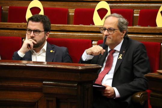 El president de la Generalitat, Quim Torra, al costat del vicepresident Pere Aragonès, el 3 d'octubre de 2018. ACN