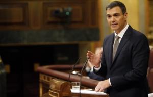 El secretari general del PSOE, Pedro Sánchez, durant la seva intervenció durant el debat de la moció de censura el 31 de maig del 2018. ACN