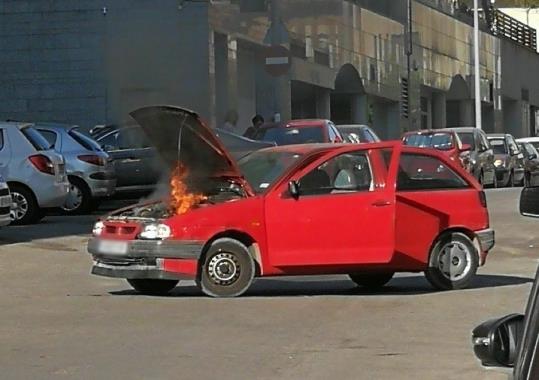 Ensurt a Vilanova per l'incendi d'un turisme al carrer. Policia local de Vilanova