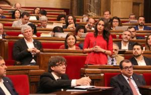 Imatge general de l'hemicicle del Parlament durant una pregunta de la presidenta del grup de Cs, Inés Arrimadas, al president Carles Puigdemont. ACN
