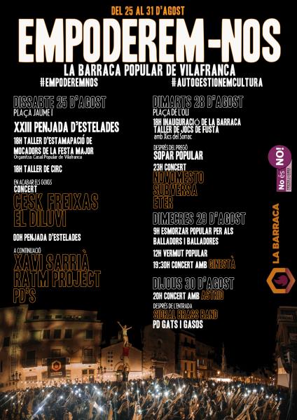 La Barraca de la Festa Major Popular de Vilafranca tornarà a autogestionar cultura amb una dotzena d'actes i concerts . EIX