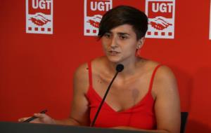 La portaveu nacional de l’Avalot-Joves de la UGT de Catalunya, Elena Ferrero, en roda de premsa el 16 d'agost de 2018. ACN