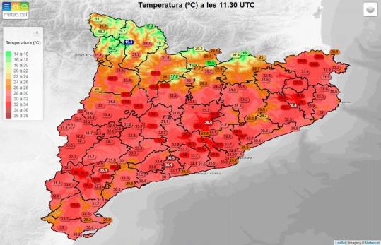 La temperatura ja supera els 35 ºC a diversos punts de l'interior del país. Meteocat