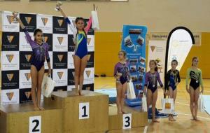 Les gimnastes del Club Gimnàstica Vilanova al Trofeu Vila d'Esplugues . Eix