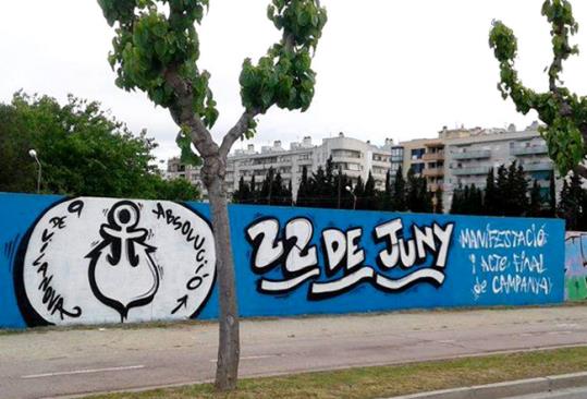 Mural a la Ronda Ibèrica de Vilanova i la Geltrú en suport als 9 de Vilanova. Eix