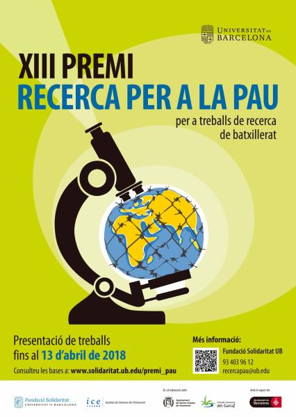 Oberta la convocatòria del XIII Premi de Recerca per a la Pau de la Universitat de Barcelona. EIX