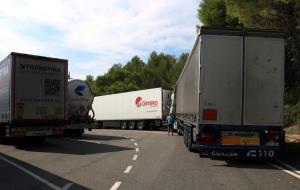 Pla general de camions estacionats en una de les àrees de descans a l'AP-7 properes a Altafulla