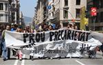 Pla general de la capçalera de la manifestació de professors de la UB amb el lema 'Prou precarietat'. ACN
