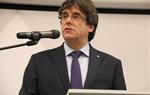Pla mig de Carles Puigdemont durant l'acte a Gant el 27 de febrer del 2018. ACN
