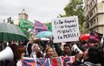 Pla mig del bloc Anti-racista a la manifestació de la CUP sota el lema 'Construïm un a República per a les treballadores'. ACN