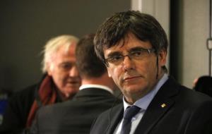 Primer pla de Carles Puigdemont, al debat sobre Catalunya de la Universitat de Copenhaguen, el 22 de gener de 2018. ACN