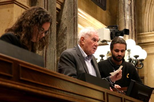 Ruth Ribas, Ernest Maragall i Gerard Gómez del Moral, mesa d'edat, a la sessió del Parlament del 17 de gener de 2018. ACN / Elisenda Rosanas