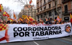 Una de les pancartes que han encapçalat la manifestació de Tabàrnia al centre de Barcelona, el 4 de març de 2018. ACN