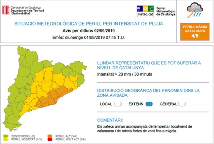 Alerta del Pla INUNCAT per les precipitacions previstes al litoral i prelitoral central a partir de la nit. EIX