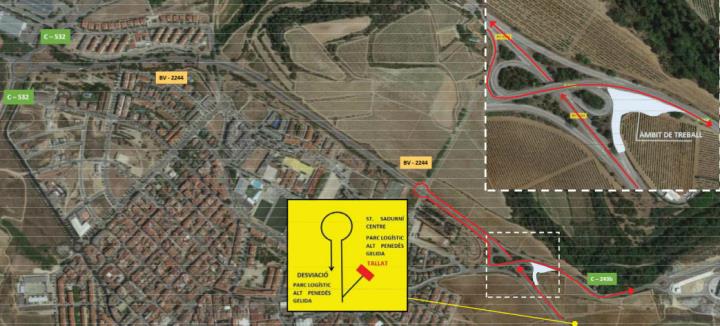 Desviaments de trànsit per les obres de construcció de la rotonda de la carretera de Gelida. Ajt Sant Sadurní d'Anoia