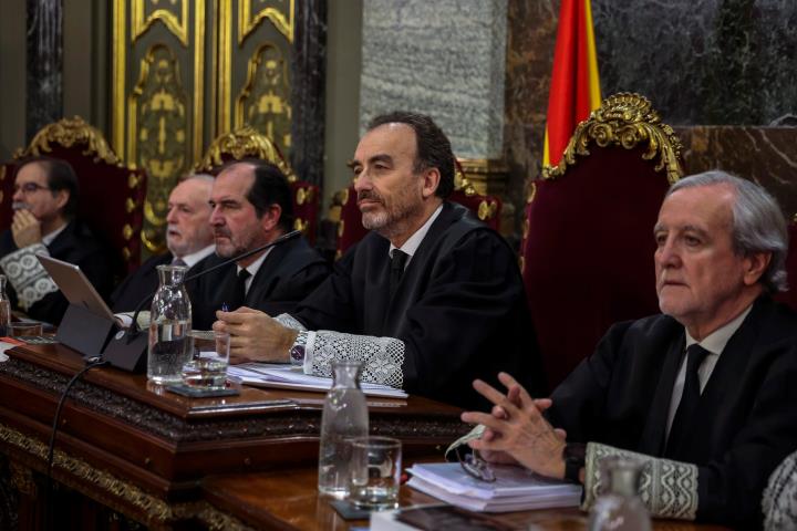 El magistrat Manuel Marchena, presidint la sala durant la primera jornada del judici de l'1-O. Pool EFE